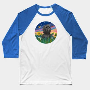 "Sunrise Garden" with an Adorable Black Shih Tzu Baseball T-Shirt